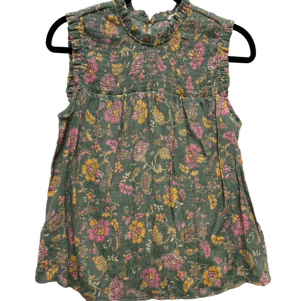 Nanette‎ Lepore Floral Ruffled Smocked Sleeveless Babydoll Shirt Medium